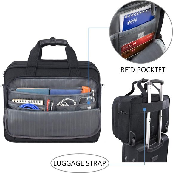 Rolling Laptop Bag Wheeled Briefcase Fits Up to 17.3 Inch Laptop Water-Proof - Picture 4 of 6